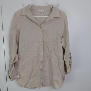 Chicos Top Womens 1.5 Size 10 Linen Button Up Neutral Capsule Coastal Beach